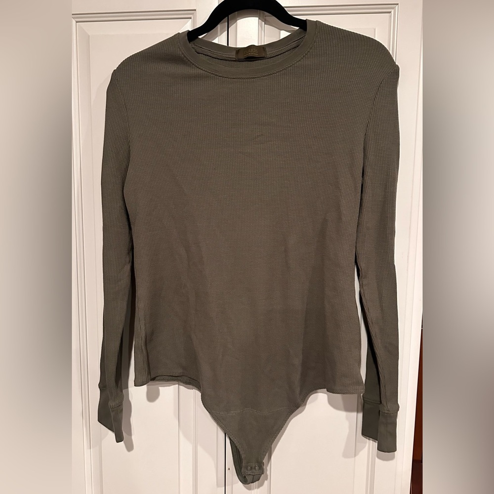 Nuuds Olive Green Waffle Knit Bodysuit (no longer found on Nuuds site)